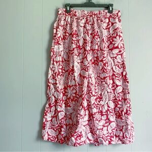 Loft Red Floral Printed Midi Skirt M